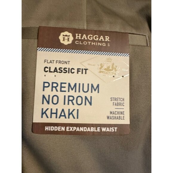 Haggar Mens Classic Fit Flat Front Premium No Iron Khaki Pants 38W X 31L NWT - Picture 1 of 6